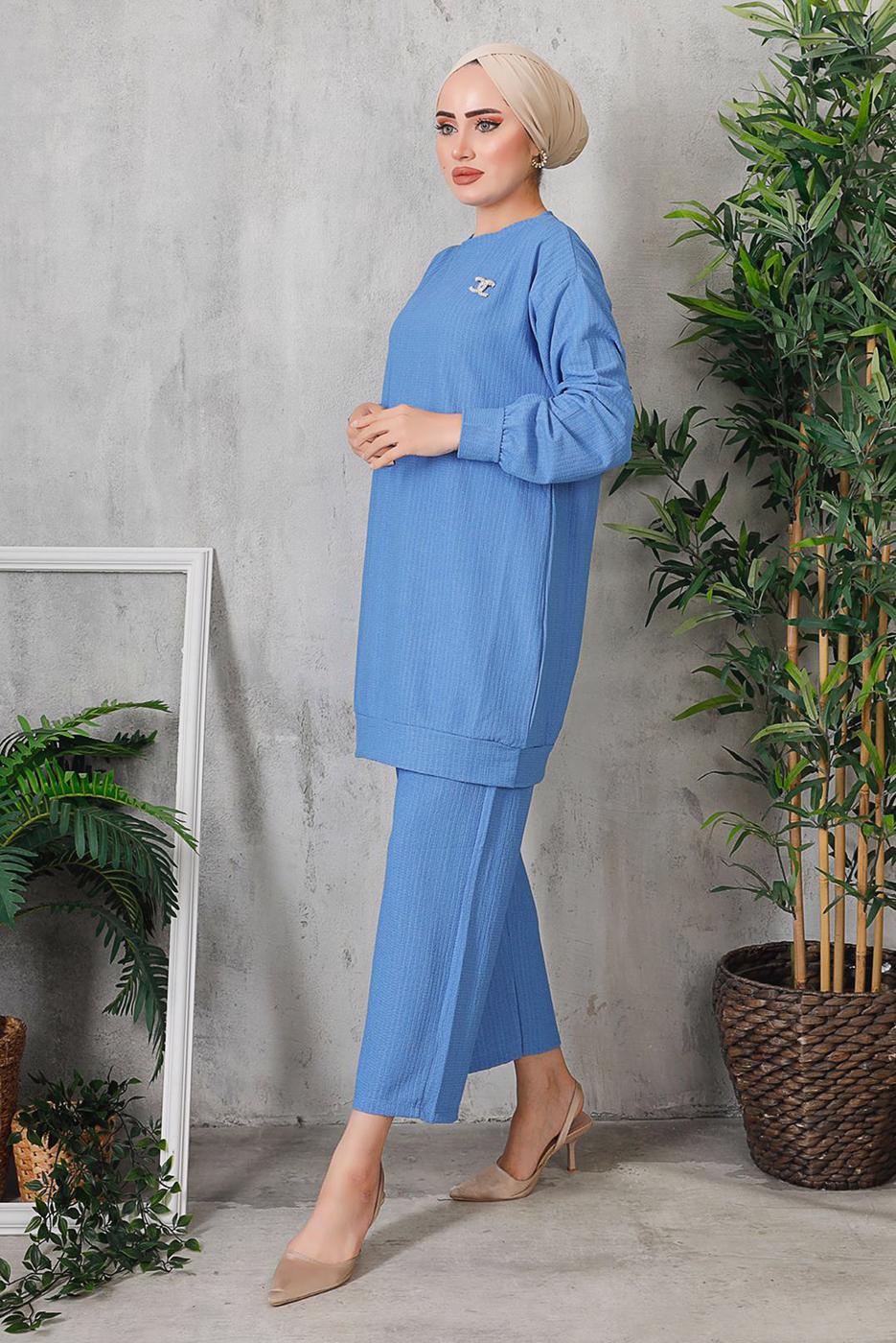 Tesettür giyim MAVİ GOFRE PANT. TAKIM 5252  