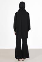 Tesettür giyim SİYAH YAKASI FIRFIRLI BÜZGÜLÜ PANT. TAKIM 53835 