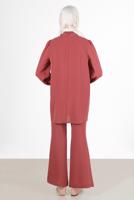 Tesettür giyim KIRMIZI YAKASI FIRFIRLI BÜZGÜLÜ PANT. TAKIM 53835 