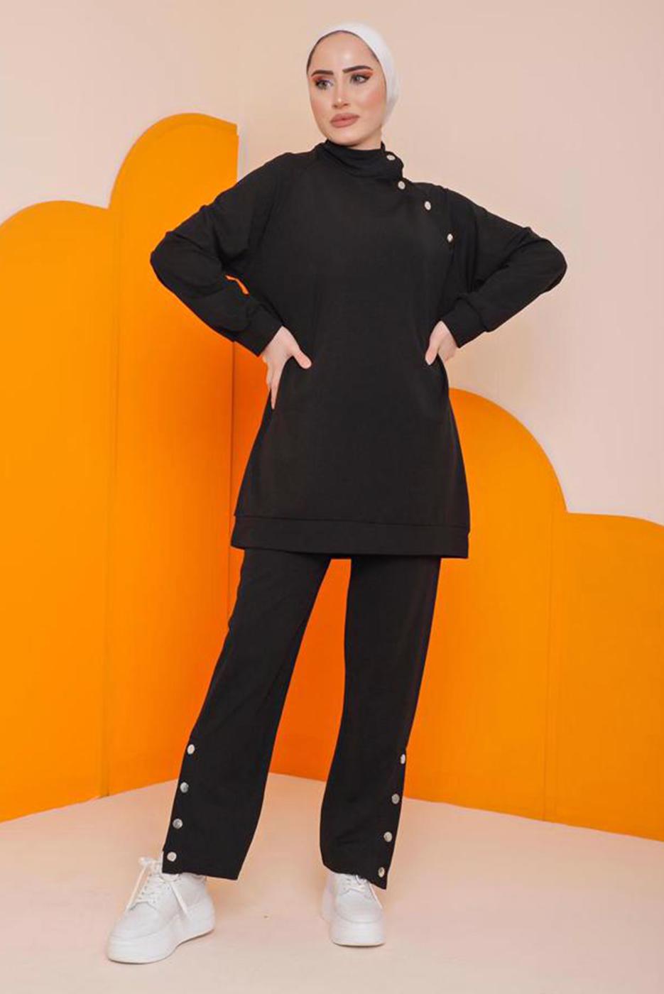 Tesettür giyim SİYAH ÇITÇIT DETAYLI PANT. TAKIM 5422 