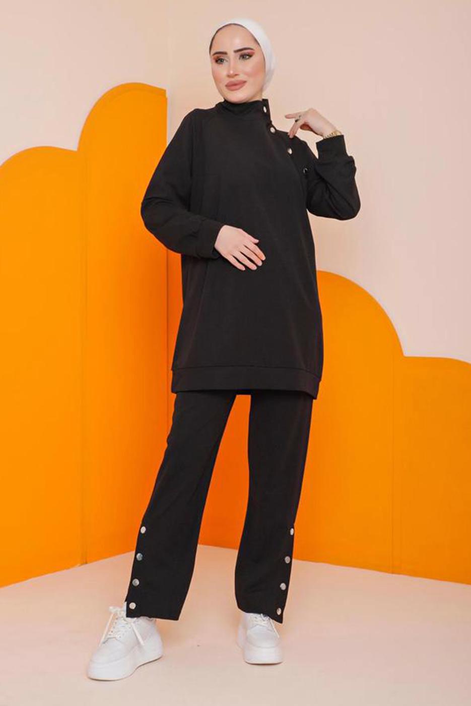 Tesettür giyim SİYAH ÇITÇIT DETAYLI PANT. TAKIM 5422 