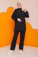 Tesettür giyim SİYAH ÇITÇIT DETAYLI PANT. TAKIM 5422 