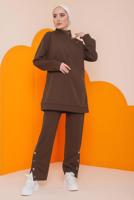 Tesettür giyim KAHVE ÇITÇIT DETAYLI PANT. TAKIM 5422 