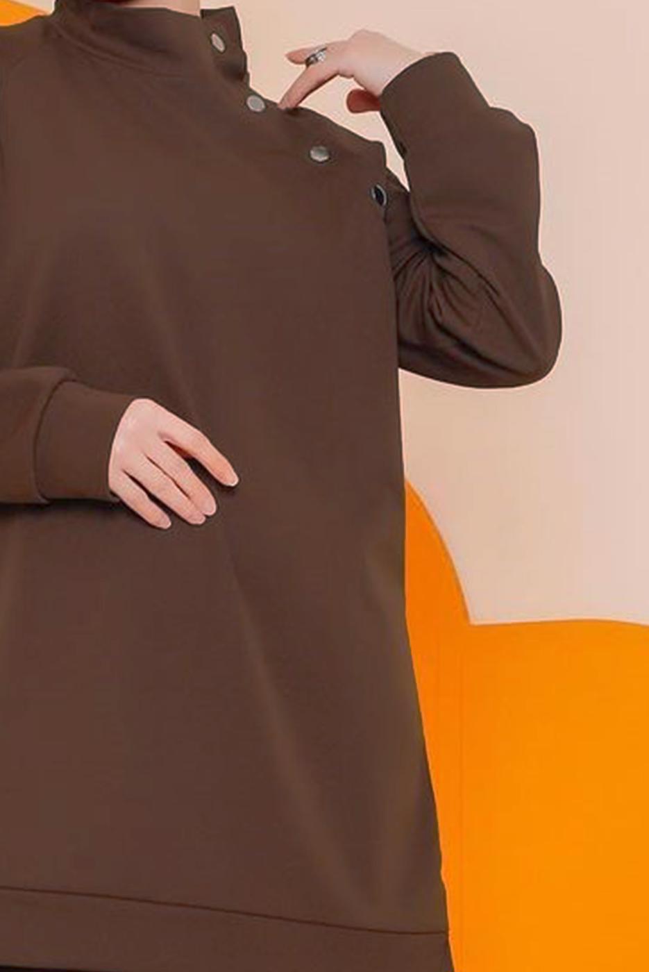 Tesettür giyim KAHVE ÇITÇIT DETAYLI PANT. TAKIM 5422 