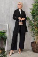 Tesettür giyim SİYAH KUŞAKLI BASIC KİMONOLU TAKIM 6452 