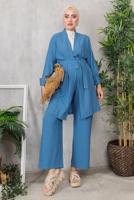 Tesettür giyim LACİVERT KUŞAKLI BASIC KİMONOLU TAKIM 6452 