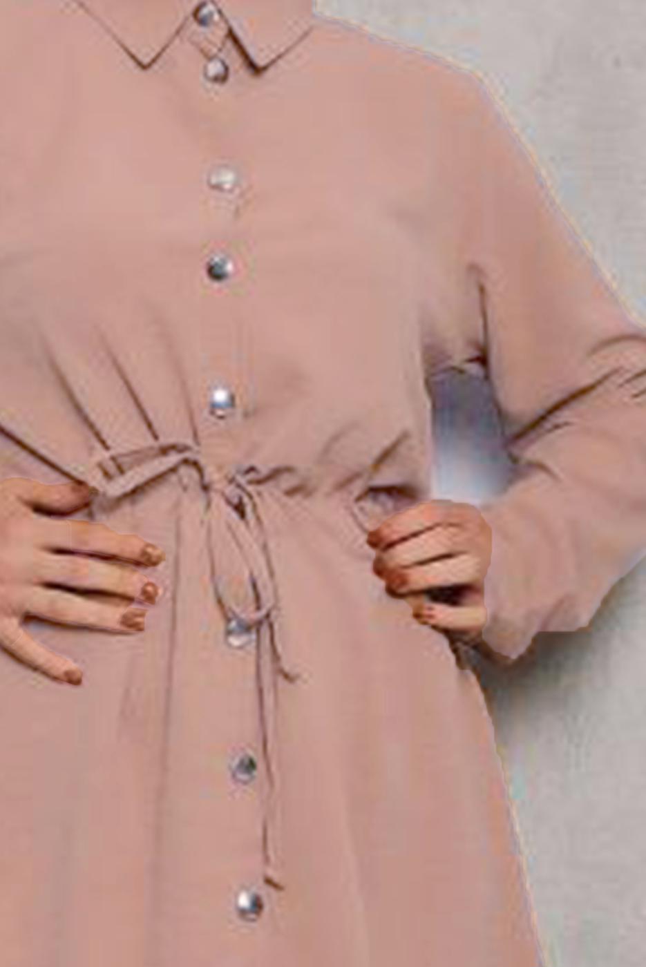 Tesettür giyim PEMBE BELİ BÜZGÜLÜ DÜĞMELİ PANT. TAKIM 6942 