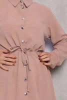 Tesettür giyim PEMBE BELİ BÜZGÜLÜ DÜĞMELİ PANT. TAKIM 6942 