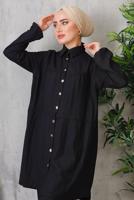 Tesettür giyim SİYAH DÜĞMELİ BÜRÜMCÜK DETAYLI TAKIM 7252	