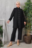 Tesettür giyim SİYAH DÜĞMELİ BÜRÜMCÜK DETAYLI TAKIM 7252	