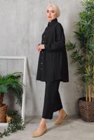 Tesettür giyim SİYAH DÜĞMELİ BÜRÜMCÜK DETAYLI TAKIM 7252	