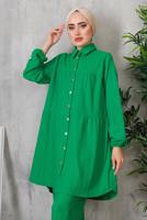 Tesettür giyim YEŞİL DÜĞMELİ BÜRÜMCÜK DETAYLI TAKIM 7252	