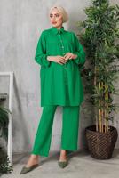 Tesettür giyim YEŞİL DÜĞMELİ BÜRÜMCÜK DETAYLI TAKIM 7252	
