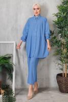 Tesettür giyim LACİVERT DÜĞMELİ BÜRÜMCÜK DETAYLI TAKIM 7252	