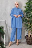 Tesettür giyim LACİVERT DÜĞMELİ BÜRÜMCÜK DETAYLI TAKIM 7252	