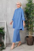 Tesettür giyim LACİVERT DÜĞMELİ BÜRÜMCÜK DETAYLI TAKIM 7252	