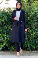 Tesettür giyim SİYAH DÜĞMELİ CEPLİ PANTOLONLU TAKIM T 7538