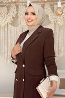 Tesettür giyim KAHVE DÜĞMELİ CEPLİ PANTOLONLU TAKIM T 7538