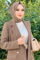 Tesettür giyim VİZON DÜĞMELİ CEPLİ PANTOLONLU TAKIM T 7538