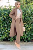 Tesettür giyim VİZON DÜĞMELİ CEPLİ PANTOLONLU TAKIM T 7538