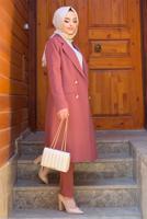 Tesettür giyim PEMBE DÜĞMELİ CEPLİ PANTOLONLU TAKIM T 7538