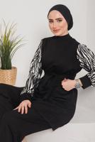Tesettür giyim GÜMÜŞ KOLLARI ZEBRA DESENLİ İKİLİ PANT. TAKIM 7622 