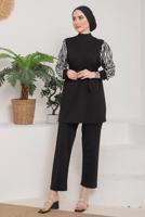 Tesettür giyim GÜMÜŞ KOLLARI ZEBRA DESENLİ İKİLİ PANT. TAKIM 7622 