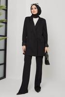 Tesettür giyim SİYAH KLASİK PANTOLONLU TAKIM 77051 