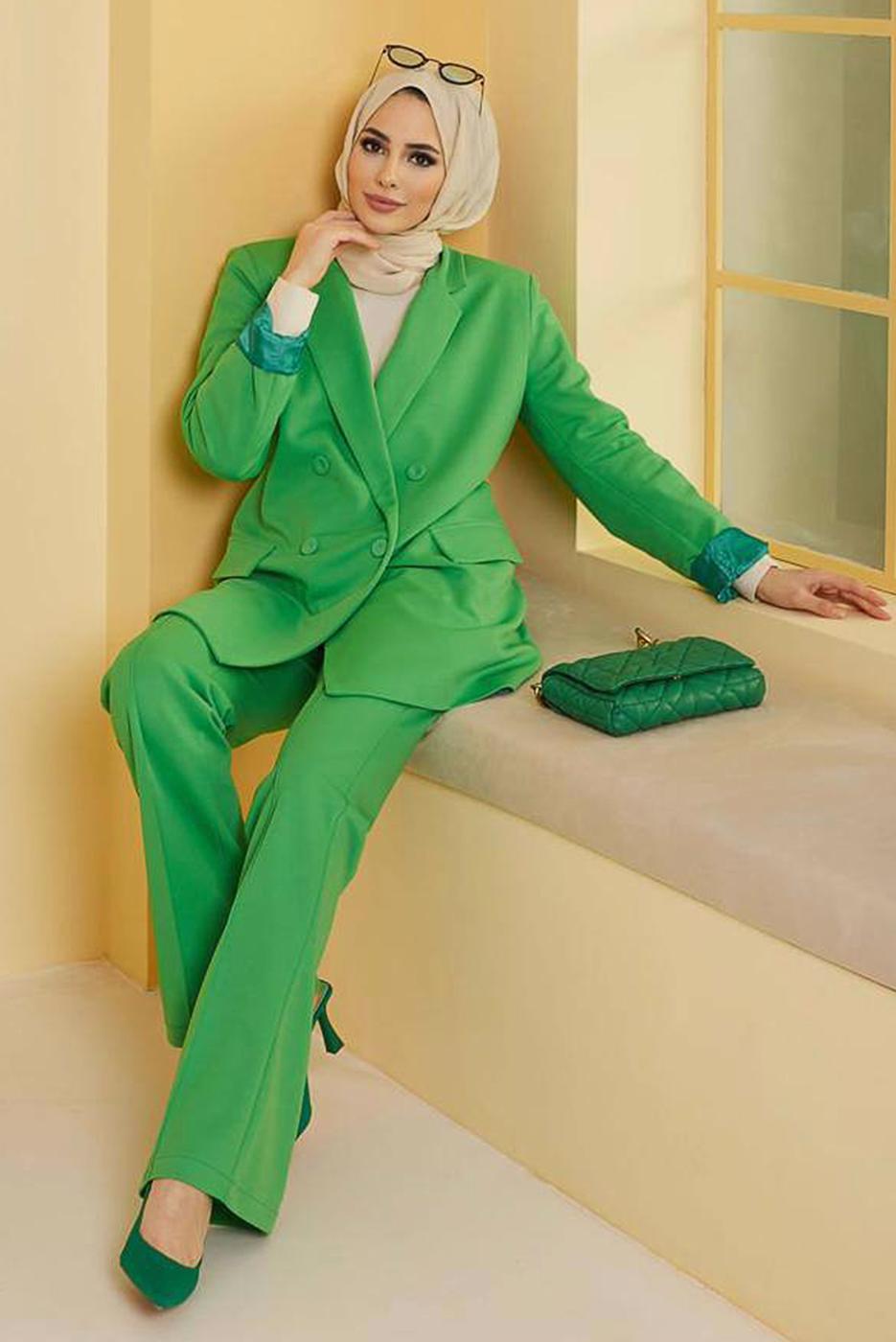 Hijab clothing GREEN CLASSIC PANTS SUIT 77051 