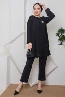 Tesettür giyim SİYAH ETEK UCU FIRFIRLI PANT. TAKIM 7742 