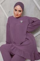 Tesettür giyim MOR ETEK UCU FIRFIRLI PANT. TAKIM 7742 
