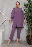 Tesettür giyim MOR ETEK UCU FIRFIRLI PANT. TAKIM 7742 