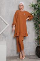 Tesettür giyim TABA ETEK UCU FIRFIRLI PANT. TAKIM 7742 