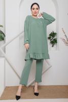 Tesettür giyim YEŞİL ETEK UCU FIRFIRLI PANT. TAKIM 7742 