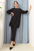 Tesettür giyim SİYAH BONCUK DETAYLI PANTOLONLU TAKIM 7932 