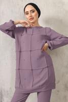 Tesettür giyim MOR BONCUK DETAYLI PANTOLONLU TAKIM 7932 