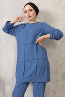 Tesettür giyim LACİVERT BONCUK DETAYLI PANTOLONLU TAKIM 7932 