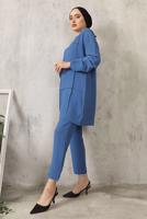 Tesettür giyim LACİVERT BONCUK DETAYLI PANTOLONLU TAKIM 7932 