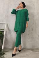 Tesettür giyim YEŞİL BONCUK DETAYLI PANTOLONLU TAKIM 7932 