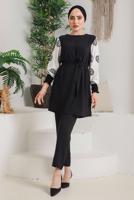 Tesettür giyim SİYAH KOLLARI DESENLİ PANT. TAKIM 7942 