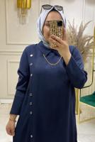Tesettür giyim LACİVERT DÜĞME DETAYLI PANTOLONLU TAKIM 8008 