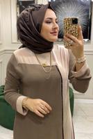 Tesettür giyim VİZON İKİ RENKLİ PANTOLONLU TAKIM 8047 