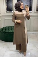 Tesettür giyim VİZON İKİ RENKLİ PANTOLONLU TAKIM 8047 