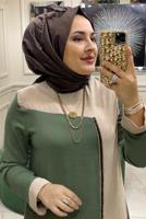 Tesettür giyim YEŞİL İKİ RENKLİ PANTOLONLU TAKIM 8047 