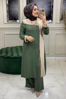 Tesettür giyim YEŞİL İKİ RENKLİ PANTOLONLU TAKIM 8047 