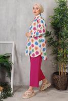 Tesettür giyim FUŞYA ÇİÇEK DESENLİ PANTOLON TAKIM T 8153