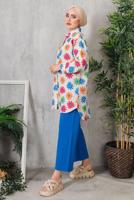 Tesettür giyim LACİVERT ÇİÇEK DESENLİ PANTOLON TAKIM T 8153