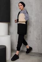 Tesettür giyim GRİ ÜÇ RENKLİ PANT. TAKIM 8822 