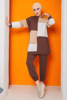 Tesettür giyim KAHVE ÜÇ RENKLİ PANT. TAKIM 8822 