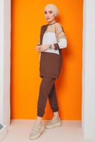 Tesettür giyim KAHVE ÜÇ RENKLİ PANT. TAKIM 8822 